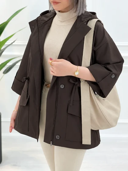 ترنچ کت کلاهدار شکلاتی مانیا