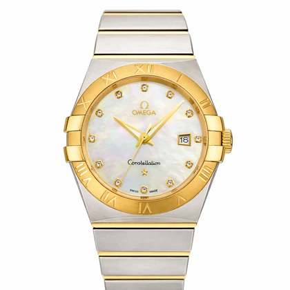 ساعت امگا کانسلیشن مردانه دورنگ طلایی ایندکس نگین Omega Constellation silver gold