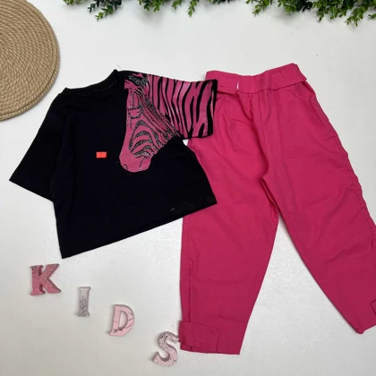 کراپ و شلوار دخترانه طرح گورخری