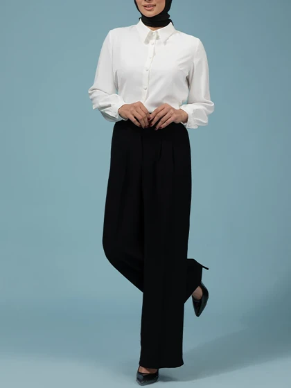 شلوار زنانه کرپ پیلی دار از بالا گشاد 10111