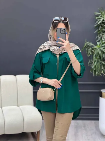 شومیز آستین پاگن سر جیب چاک
