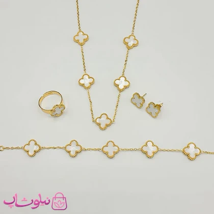 سرویس کامل زنانه طرح ونکلیف سفید طلایی کد 330