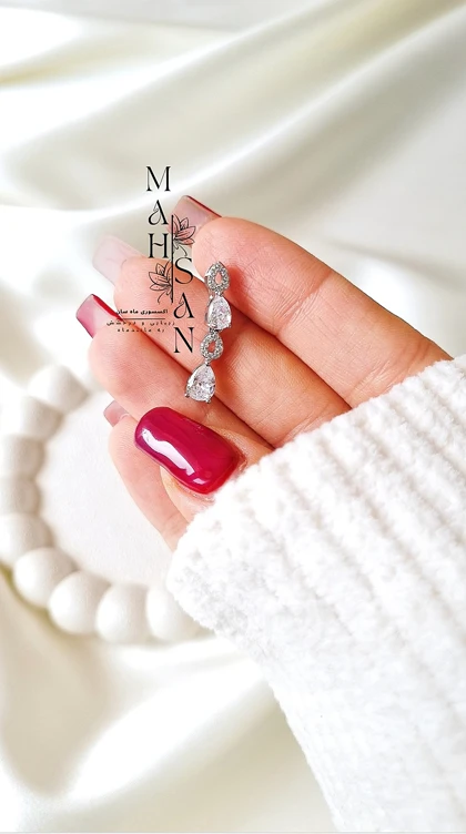گوشواره زنانه طرح اشک نگین‌دار مدل بته جقه نقره ای