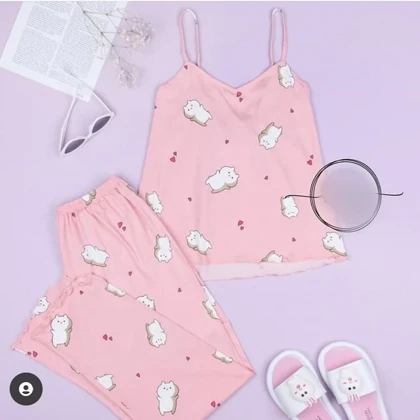 ست راحتی زنانه تاپ و شلوار وارداتی طرح فلامینگو