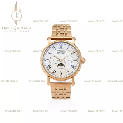 ساعت مچی پتک فیلیپ فول دیت طلایی صفحه سفید Patek Philippe