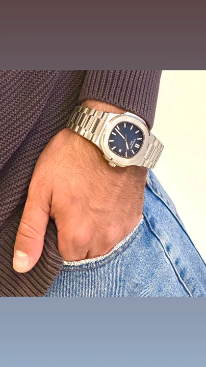ساعت پتک فیلیپ ناتیلوس مردانه نقره ای صفحه سرمه ای Patek Philippe Nautilus