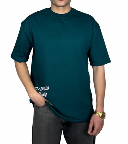 تیشرت آستین کوتاه مردانه سبز با چاپ نوشته سفید
