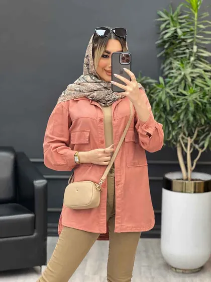 مانتو آستین برش‌دار دو جیب