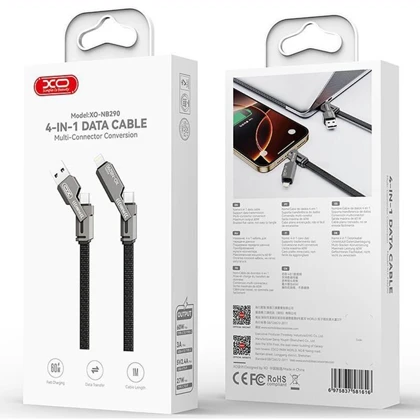 کابل شارژ 4 در 1 ایکس او مدل XO-NB290 توان 60W و طول 1m