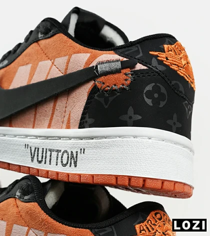 کفش کتانی مردانه و زنانه مشکی نارنجی NIKE jordan 1 x LOUIS VUITTON مدل 7182