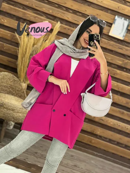 مانتو لینن دودکمه یقه پهن
