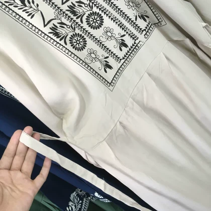 پیراهن نخی زنانه جلو طرحدار چاپی کمربنددار