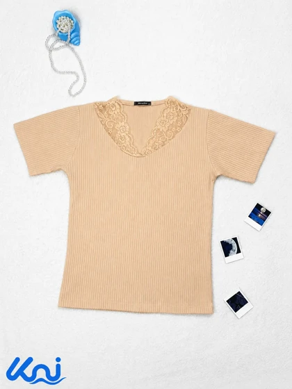 تیشرت زنانه یقه هفت گیپوری برشکا Bershka