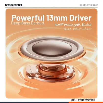 هندزفری بلوتوثی پورودو Porodo مدل PDSTBV77WH بلوتوث 5.3