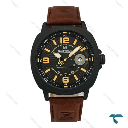 ساعت نیوی فورس مردانه NF8078 مشکی بند چرم قهوه ای NaviForce-8895-G