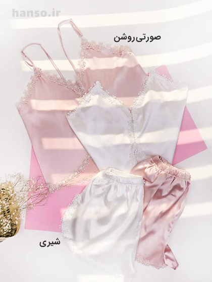 لباس خواب ساتن زنانه ست تاپ و شلوارک لوندر Lavender