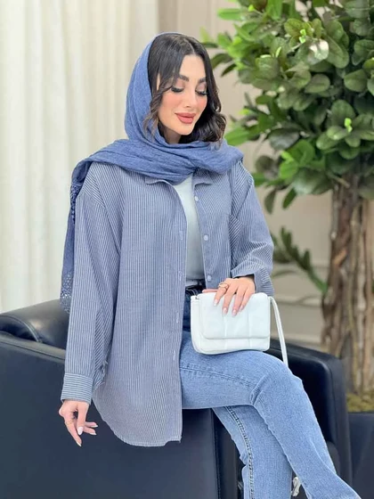 شومیز راه راه تک جیب پشت پیله