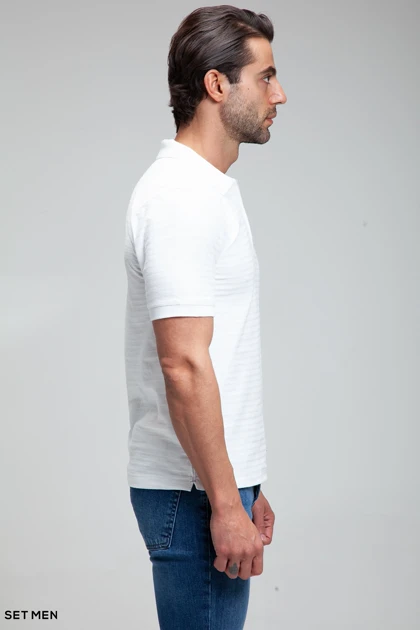 تیشرت یقه دارنیم زیپ بافت