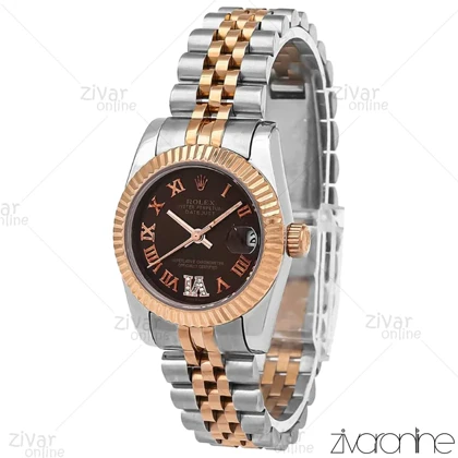 ساعت رولکس دیت جاست زنانه صفحه قهوه ای ایندکس اعداد رومی 106895