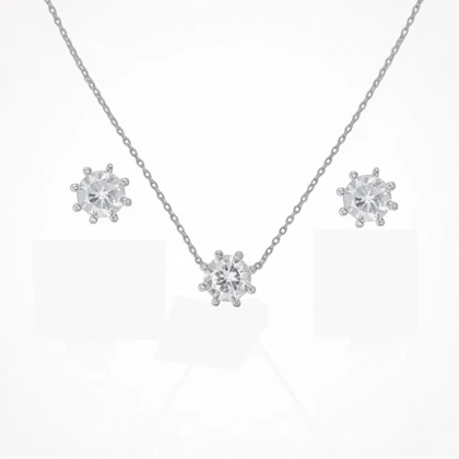 نیم ست نقره 925 اصل مدل خورشیدی نگین‌دار