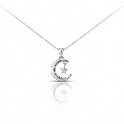 گردنبند نقره مدل ماه و آویز ستاره نگین‌دار