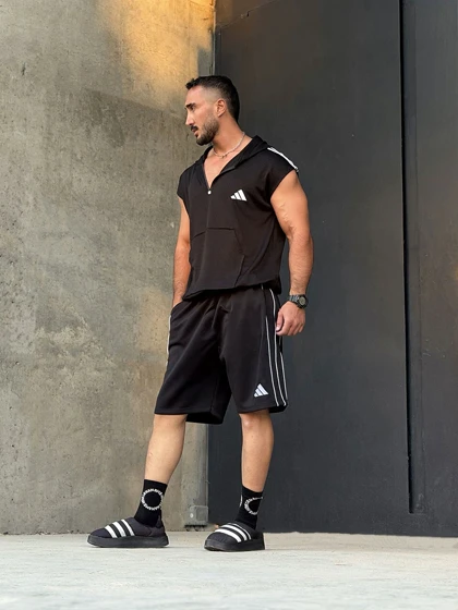 هودی کلاهدار ورزشی نیم زیپ ADIDAS مشکی