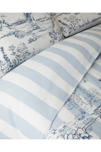 سرویس روتختی یک نفره English Home مدل Striped Jouy پنبه‌ای - آبی