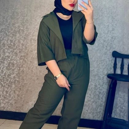 ست کت کراپ و شلوار زنانه لینن – کد 2768