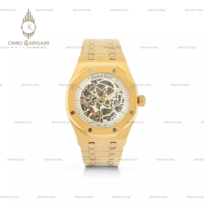 ساعت مچی اودمار پیگه اسکلتون بند طلایی صفحه سفید Audemars Piguet