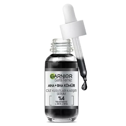 سرم لایه‌بردار و پاکسازی پوست گارنیه، Garnier مدل AHA+BHA Komur حاوی زغال فعال حجم 30 میلی‌لیتر