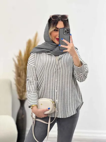 مانتو راه راه آستین سه دکمه