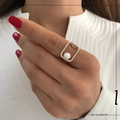 انگشتر مستطیلی تک مروارید