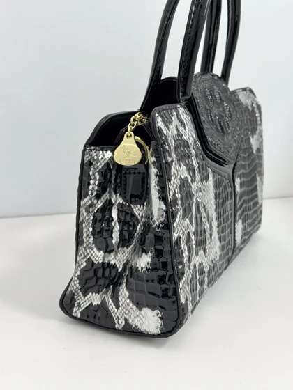 کیف کروکدیلی مستطیلی کانگورو سفید مشکی