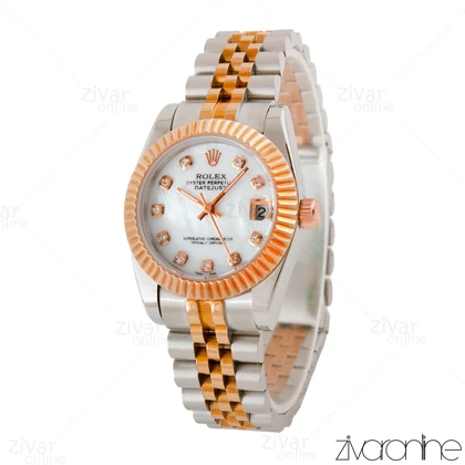 ساعت رولکس دیت جاست زنانه رزگلد صفحه صدفی 104791