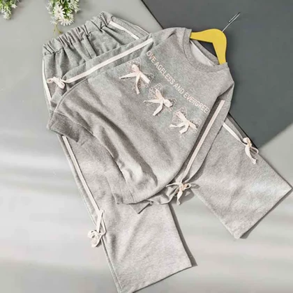 بلوز شلوار دخترانه طرح بند پاپیونی تنیجری