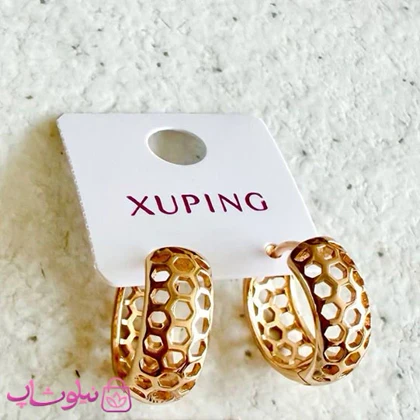 گوشواره زنانه حلقه‌ای ژوپینگ مدل لانه زنبوری طلایی کد 2391