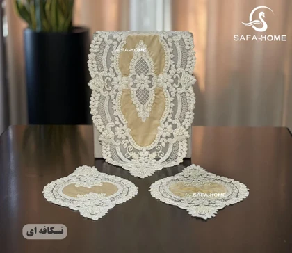 رومیزی مخمل 3 تکه منجوق و مروارید مدل نارمیا