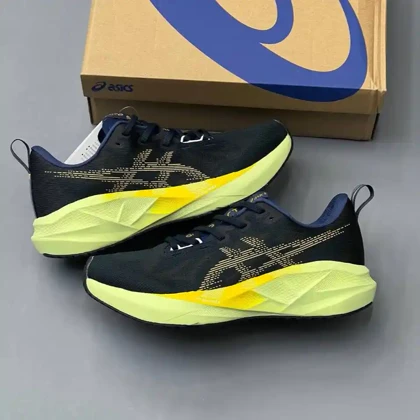 کفش اسیکس نووا بلاست 5 سرمه‌ای لیمویی Asics Novablast 5 Navy Lime