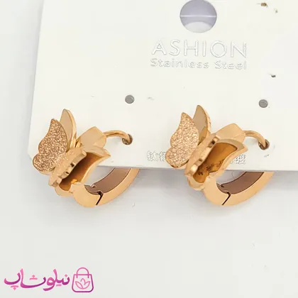گوشواره حلقه‌ای زنانه طرح پروانه رزگلد