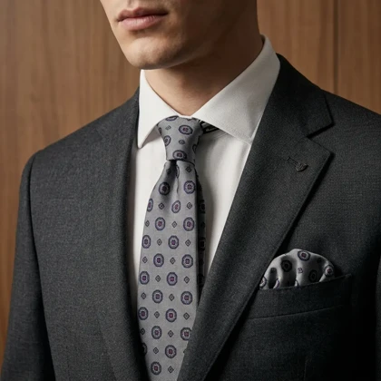 کراوات و پوشت دستدوز طرح مثلث و دایره برند Massimo Dutti