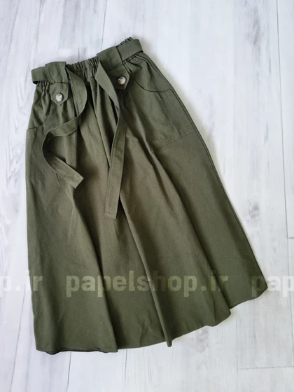 دامن جیب کراس دکمه‌ای کمربنددار