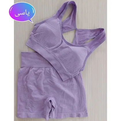 ست ورزشی نیم‌تنه شورتک زنانه پشت چین‌دار سیملس
