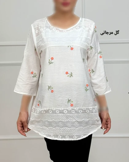 شومیز سفید گل‌دار _کد 1182