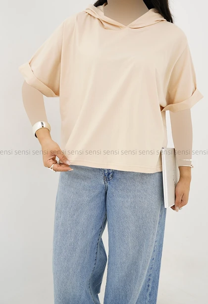 تیشرت باکسی کلاه دار رنگی کد1006034