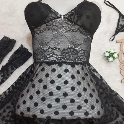 لباس خواب توری کاپ‌دار Anahel کد 7081