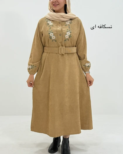پیراهن مانتویی آتی ( مخمل کبریتی گلدوزی ) کد محصول 1434