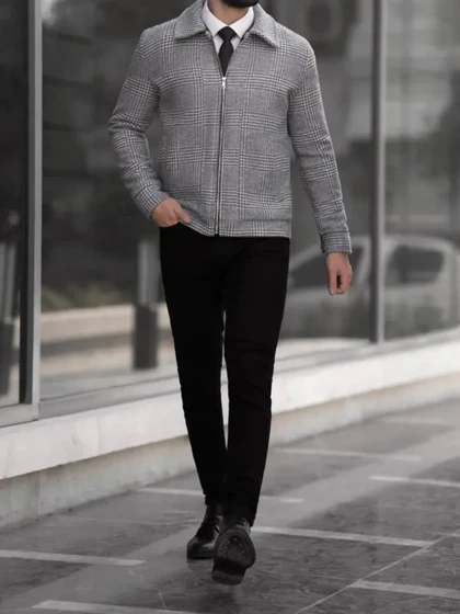 کاپشن چهارخونه طوسی کد j154