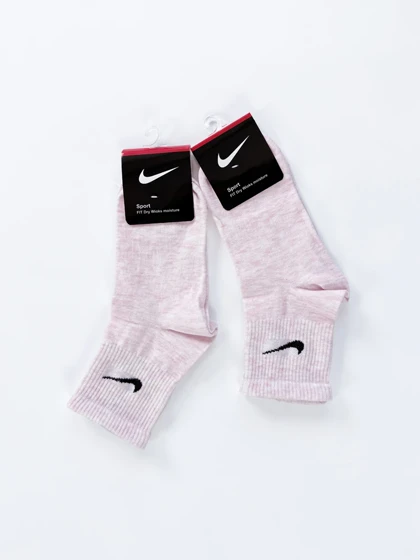 جوراب نیم ساق زنانه نخ پنبه صورتی روشن برفکی نایکی Nike