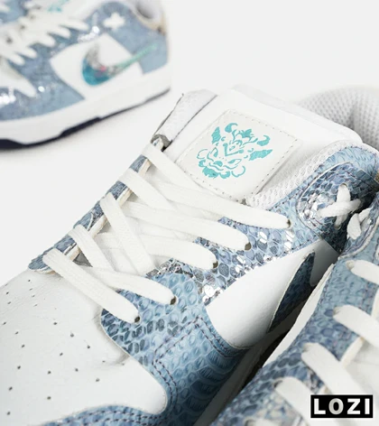 کفش کتانی مردانه و زنانه سفید آبی NIKE dunk low steam puppet