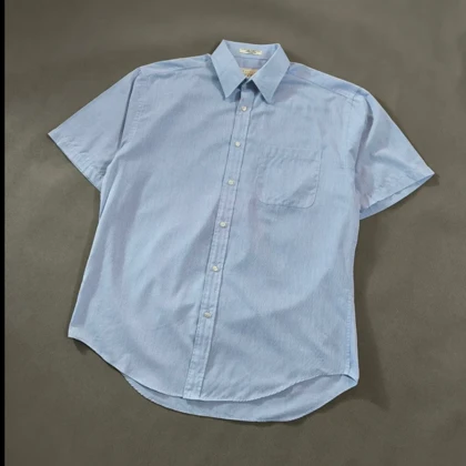 🧡 SIZE XL-L پیراهن نخی مردانه آستین کوتاه اورجینال برند PROTOCOL به سفارش کانادا مدل راه راه ریز